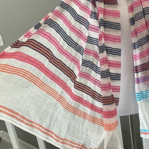 aerie White, Navy, Pink, Orange, Turquoise stripe Gauze / Muslin Scarf - Picture 5 of 8